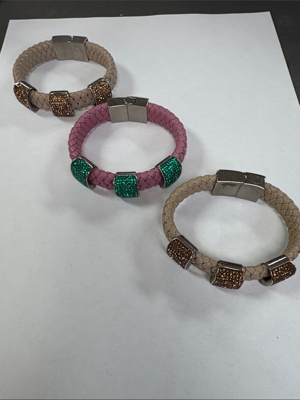 Braided Leather Statement Bracelet with Sparkle Charms used condition